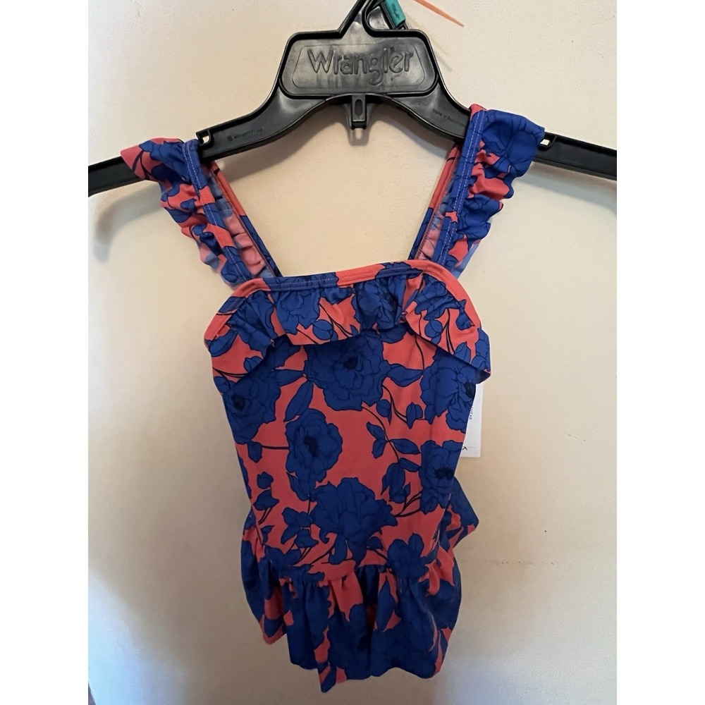 JANIE AND JACK Pink/Blue Floral Ruffle Swim Suit Size 5 NWT
